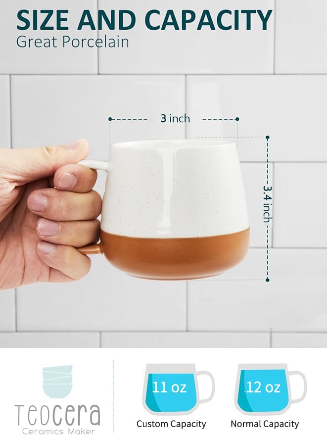 Teocera Ceramic Coffee Mug Set of 4-12 oz Coffee Mugs with Large Handles for Hot or Cold Drinks Like Latte, Cocoa, Tea or Juice - Smooth Ceramic, Dishwasher Safe, Beige - Image 2