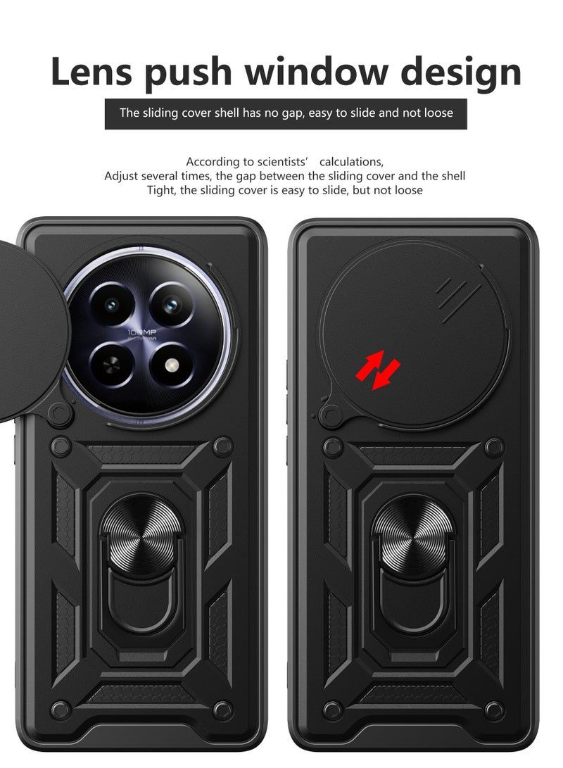 غطاء لـ Realme 12 5G / Realme 12x 5G مع غطاء كاميرا منزلق، مسند، PC+TPU ثنائي الطبقة، أسود - Image 2