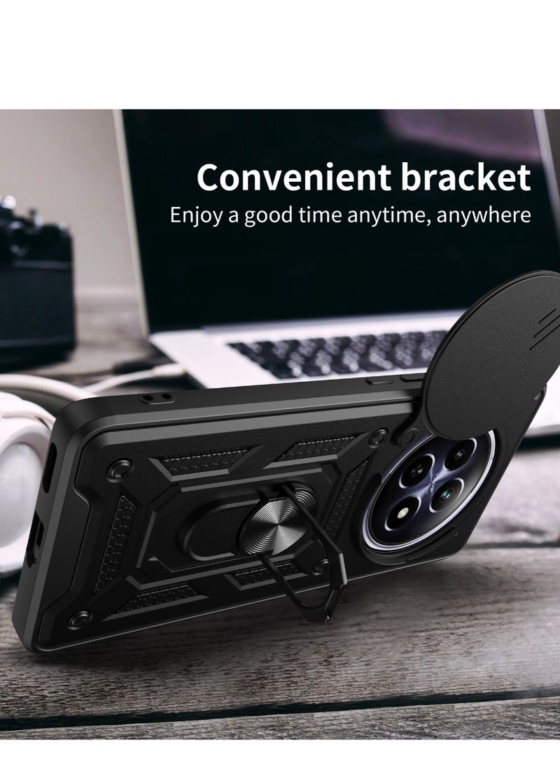 غطاء لـ Realme 12 5G / Realme 12x 5G مع غطاء كاميرا منزلق، مسند، PC+TPU ثنائي الطبقة، أسود - Image 3