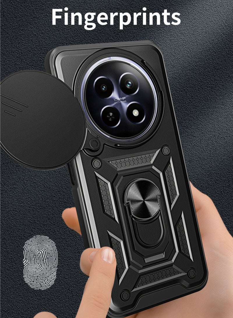 غطاء لـ Realme 12 5G / Realme 12x 5G مع غطاء كاميرا منزلق، مسند، PC+TPU ثنائي الطبقة، أسود - Image 4