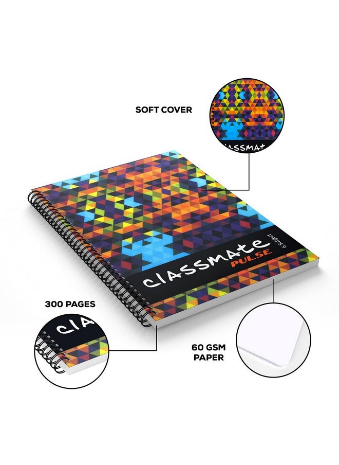 classmate Classmate Pulse 6 Subject Spiral Notebook - Pack of 3 | Unruled | 300 Pages |A4-29.7cm x 21.0cm | Attractive Cover Designs | Soft Cover |Notebooks for College Students  - Image 5