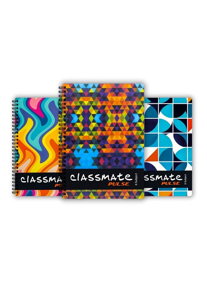classmate Classmate Pulse 6 Subject Spiral Notebook - Pack of 3 | Unruled | 300 Pages |A4-29.7cm x 21.0cm | Attractive Cover Designs | Soft Cover |Notebooks for College Students  - Image 1