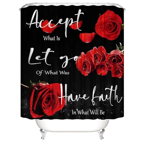 Yddsky 4 Pcs Red Rose Shower Curtain Sets with Rugs Black Blessed Bathroom Sets with Shower Curtain and Rugs Bathroom Curtains Shower Set with Toilet Lid Cover for Women Bathroom Decor Accessories - Image 3