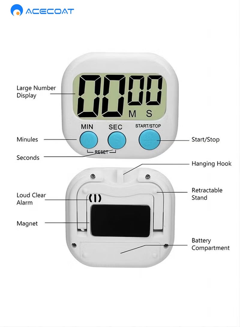 ACECOAT LCD Digital Kitchen Countdown Magnetic Timer White - Image 4