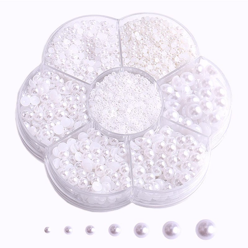 5800Pcs Half Pearls for Crafts Flatback Pearls for Artwork Making DIY Rhinestones Accessory Nail Art Face Gems Jewels Flat Back Craft Pearls for Artist Creative  White
