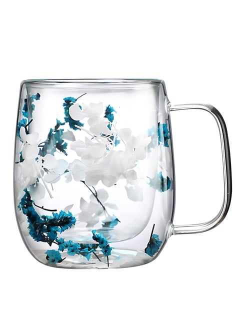 Double Walled Glass Mugs,  For Heat Resistant, For Cold And Hot Beverage, with Floral Design, 370 ml