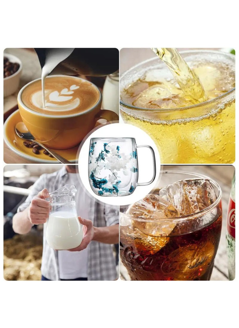 Double Walled Glass Mugs,  For Heat Resistant, For Cold And Hot Beverage, with Floral Design, 370 ml