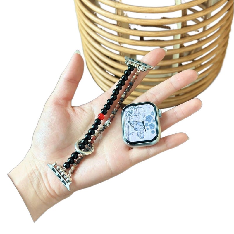 سوار ساعة ذكية سوار نايلون حلقي متوافق مع Apple Watch / SE بملاءمة قابلة للتعديل وحزام بديل للاستخدام اليومي باللون أسود قابل للتعديل للاستخدام الشخصي للعائلة للحمل اليومي - Image 2