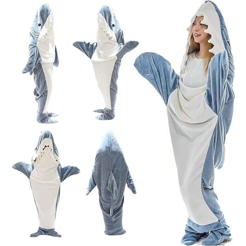 Exclusive Cartoon Sand Sculpture Shark Sleeping Bag One-Piece Pajamas Flannel Shark Home Clothes One-Piece Shark Sleeping Bag - Image 1