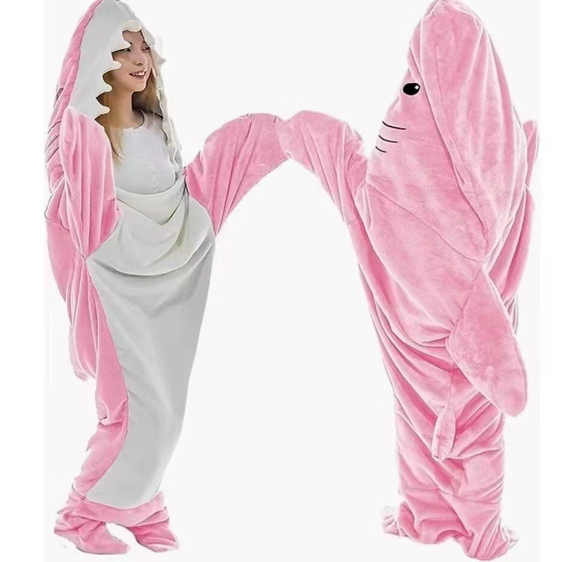 Exclusive Cartoon Sand Sculpture Shark Sleeping Bag One-Piece Pajamas Flannel Shark Home Clothes One-Piece Shark Sleeping Bag - Image 2