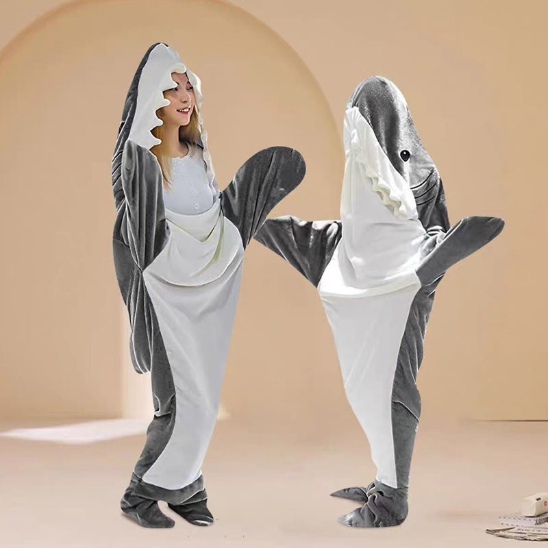 Exclusive Cartoon Sand Sculpture Shark Sleeping Bag One-Piece Pajamas Flannel Shark Home Clothes One-Piece Shark Sleeping Bag - Image 5