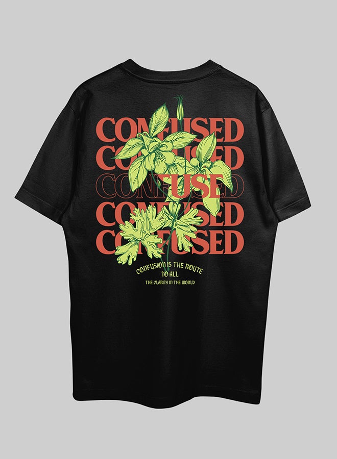 THREADCURRY THREADCURRY CONFUSED Oversized Drop Shoulder Cotton Loose Printed T-Shirt for Men  - Image 1