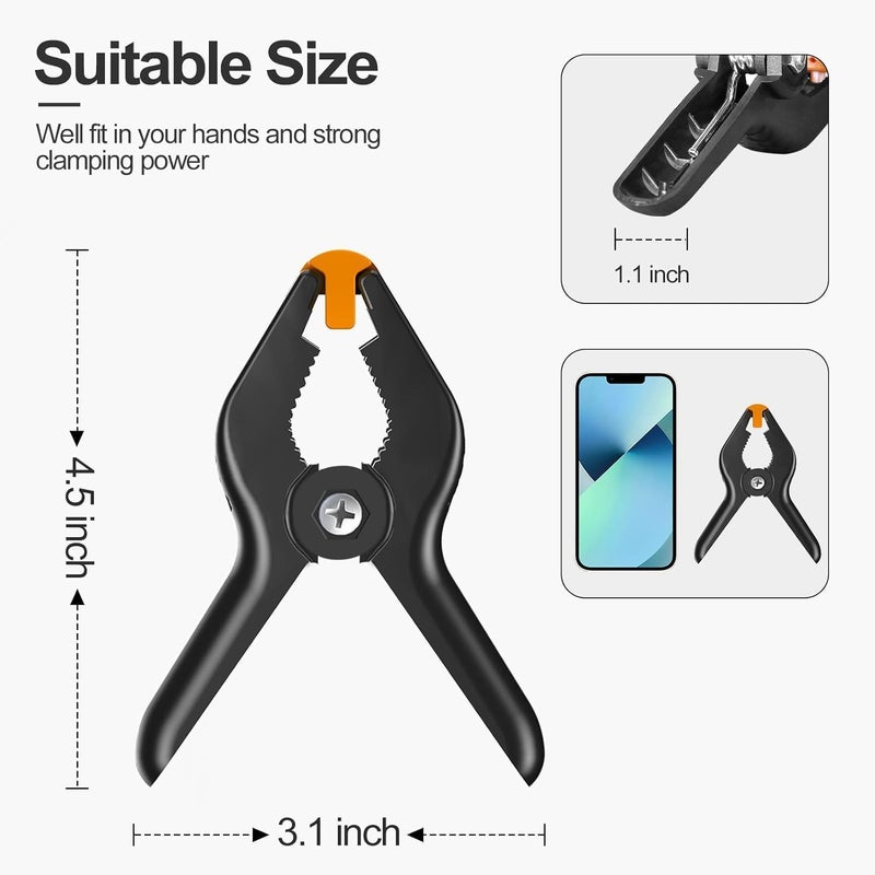 Schsteindar ® 10 PCS Photography Backdrop Support Spring Clamp 4.3"/11cm for Background Muslin, Canvas, Paper, Chromakey Screen, Heavy Duty Clip, Photo Studio, Backdrops Backgrounds Woodworking - Image 2