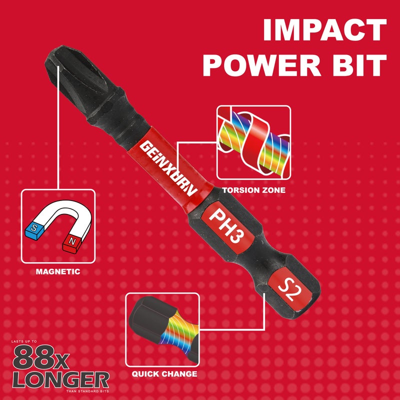 GEINXURN Anti-slip Hex Impact Tough Magnetic Screwdriver Bits Set 2 in. PH1/PH2/PH3 Insert Driver Bits,40Pack 1/4 Inch Hex Shank Phillips Cross Screwdriver Bits Set with 1Pcs Impact Bit Holder - Image 4