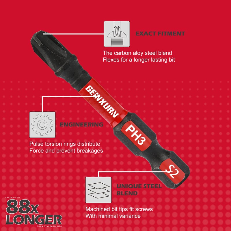 GEINXURN Anti-slip Hex Impact Tough Magnetic Screwdriver Bits Set 2 in. PH1/PH2/PH3 Insert Driver Bits,40Pack 1/4 Inch Hex Shank Phillips Cross Screwdriver Bits Set with 1Pcs Impact Bit Holder - Image 5