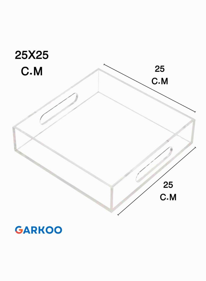 Garkoo Acrylic Serving Tray 25 x 25cm - Spill Resistant - Traditional Coffee Table Decor Organizer with Handles - Image 2