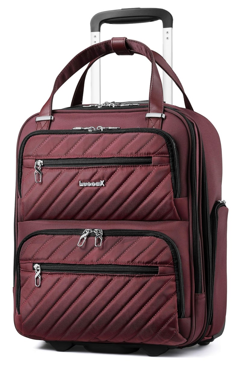 LUGGEX Underseat Carry On Luggage with Wheels, UDK Stylish Lightweight Under Seat Luggage, Soft Sided Personal Item Suitcase for Short Trip (UX-Core, Dark Scarlet, 16 Inch) - Image 1