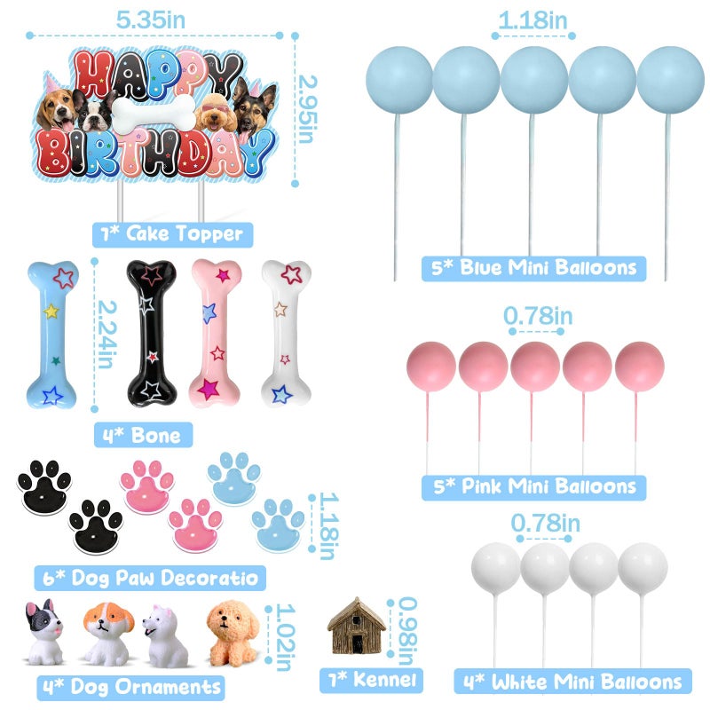 JUYRLE Dog Cake Topper - 32Pcs Realistic Dog Figurines Birthday Party Supplies with Dog Bone Kennel Mini Balloons Party Decoration for Boys Girls Dog Birthday Theme Party - Image 2