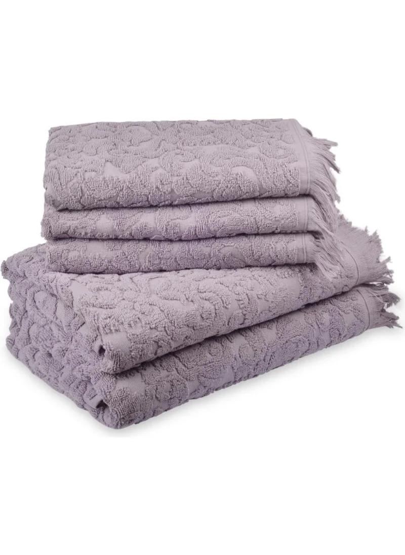 Fialka Jacquard Fringed Cotton Towel Damask 2-Piece 50X90 Plum