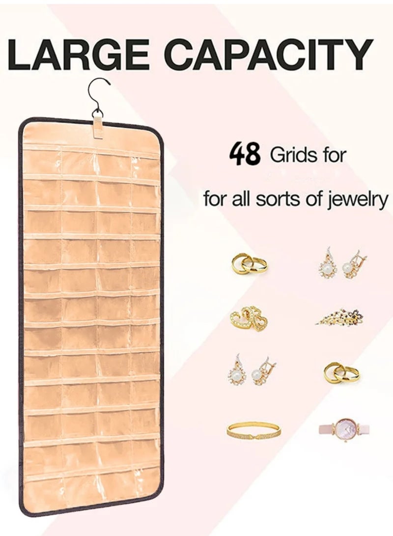 Hanging Jewelry Storage Roll with Metal Hooks, Double-Sided Jewelry Holder ，Jewelry Box， Jewellery Box，The organizer of necklaces, earrings and rings ,Hanging on Closet, Wall, Door, 1 piece, Large, Black - Image 2