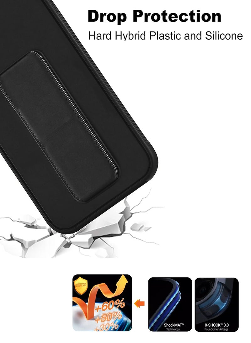 Wtech Apple iPhone 17 Pro 5G 2025 Hand Grip Foldable Magnetic Kickstand Wrist Strap Finger Grip with Built-in Iron Case Cover (MCGHSN) - Black - Image 5