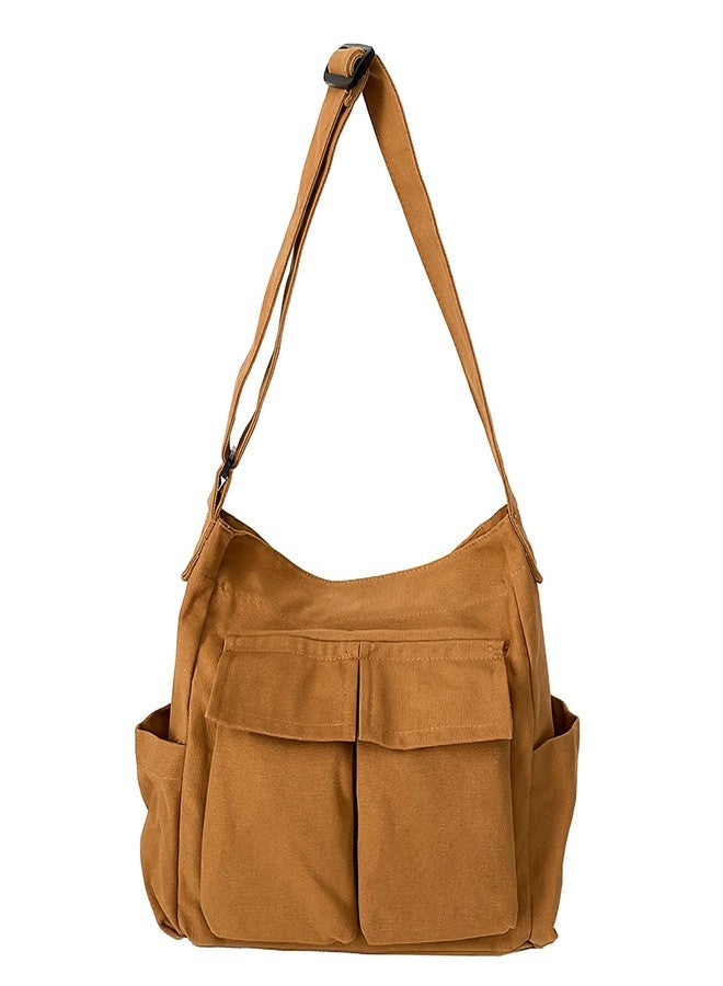 LassZone Canvas Messenger Bag Large Crossbody Bag Hobo Shoulder Handbags Multi Pocket Denim Tote Bag for Women and Men - Image 1
