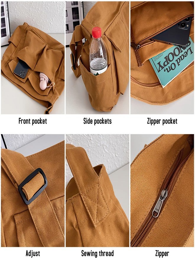 LassZone Canvas Messenger Bag Large Crossbody Bag Hobo Shoulder Handbags Multi Pocket Denim Tote Bag for Women and Men - Image 5