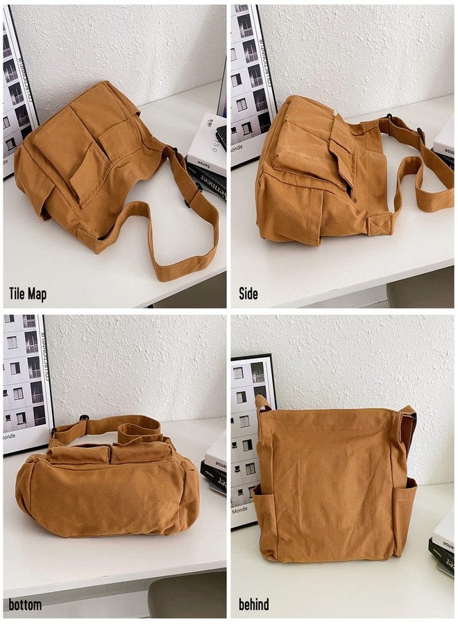 LassZone Canvas Messenger Bag Large Crossbody Bag Hobo Shoulder Handbags Multi Pocket Denim Tote Bag for Women and Men - Image 2