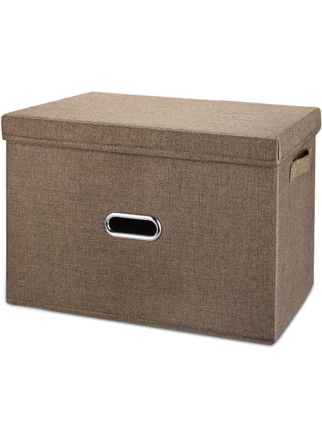 Valease Linen Fabric Collapsible Storage Bins with Removable Lids and Handles, Washable Storage Box Containers Baskets Cube with Cover for Bedroom, Closet, Office, Living Room, Nursery (Coffee, Medium) - Image 1