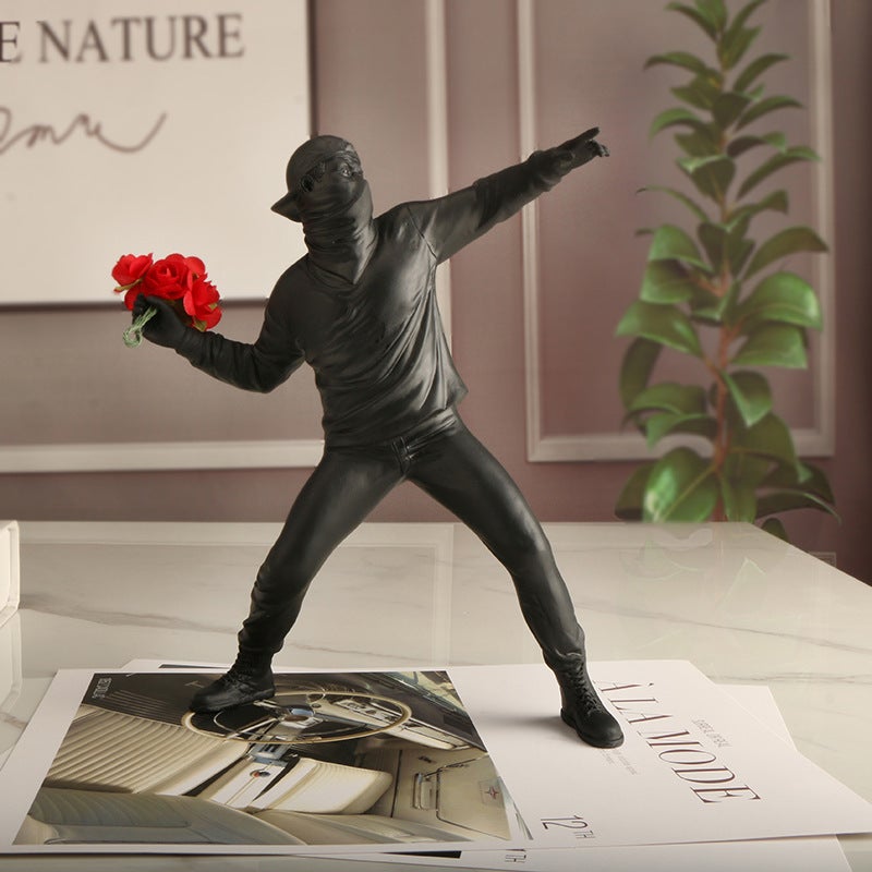 Cross-Mirror Banksy Banksy Throwing Flower Boy Art Decoration Ornament Fashion Creative Home Ornament Banksy - Image 3