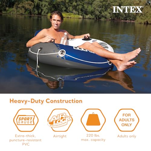 Intex River Run 1-Person Inflatable Floating Water Lounge Tube Raft with Backrest, Cup Holders, and Mesh Bottom for Lake, Pool, River & Ocean, 2 Pack - Image 3
