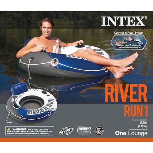 Intex River Run 1-Person Inflatable Floating Water Lounge Tube Raft with Backrest, Cup Holders, and Mesh Bottom for Lake, Pool, River & Ocean, 2 Pack - Image 5