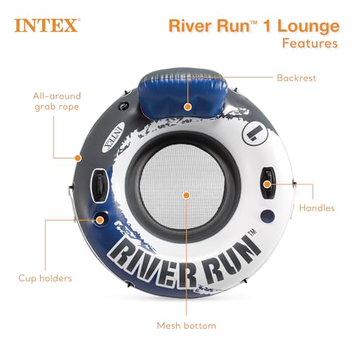 Intex River Run 1-Person Inflatable Floating Water Lounge Tube Raft with Backrest, Cup Holders, and Mesh Bottom for Lake, Pool, River & Ocean, 2 Pack - Image 4