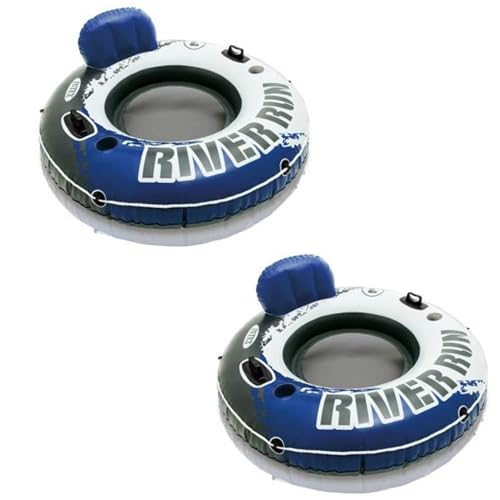 Intex River Run 1-Person Inflatable Floating Water Lounge Tube Raft with Backrest, Cup Holders, and Mesh Bottom for Lake, Pool, River & Ocean, 2 Pack - Image 1