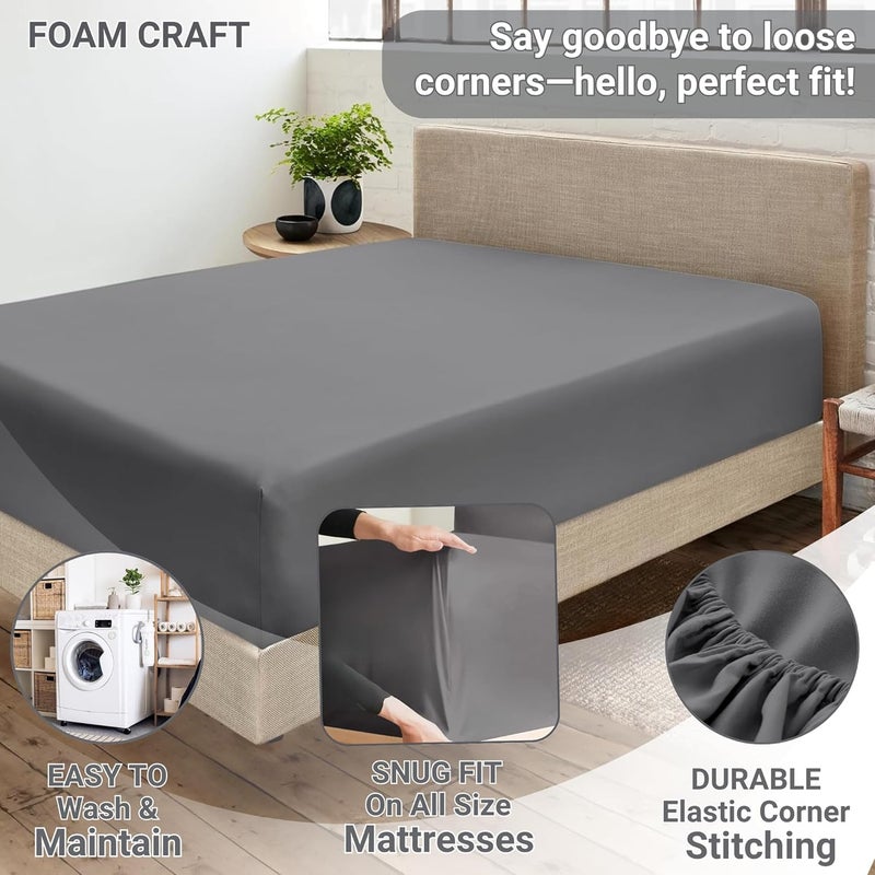 FOAM CRAFT 100% Cotton King Size Fitted Sheet - Grey, 200 x 200cm - Image 4