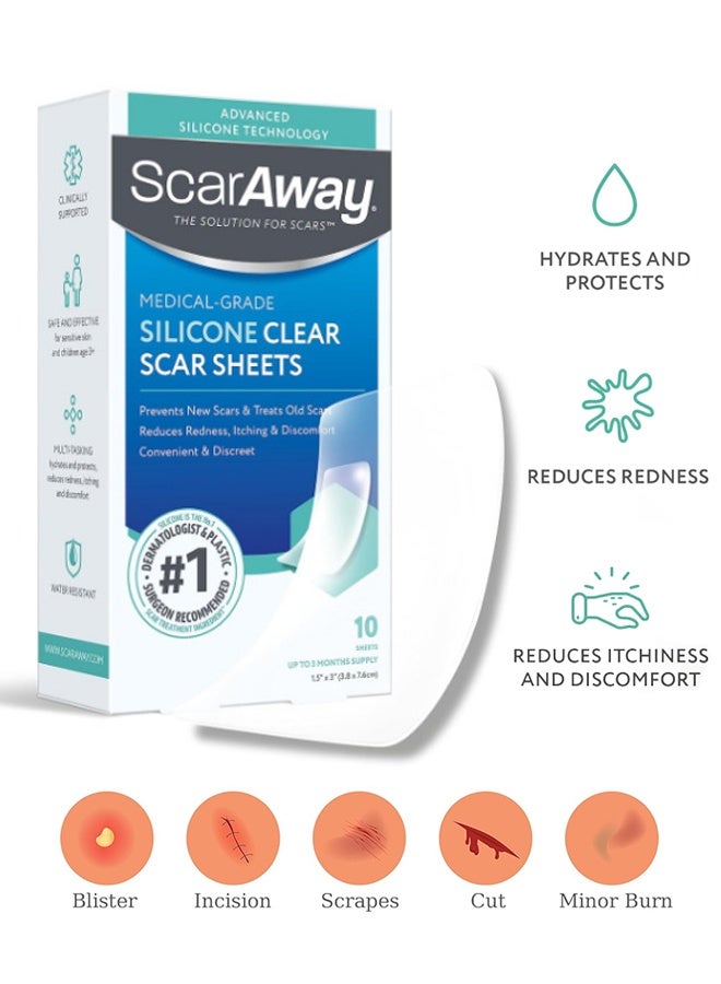 ScarAway Advanced Clear Silicone Scar Sheets - Medical Grade Silicone Strips (1.5" x 3") Scar Treatment And Prevention For Surgical, Burn, Body, Hypertrophic And Keloid Scar Treatment - 6 Clear Sheets - Image 1
