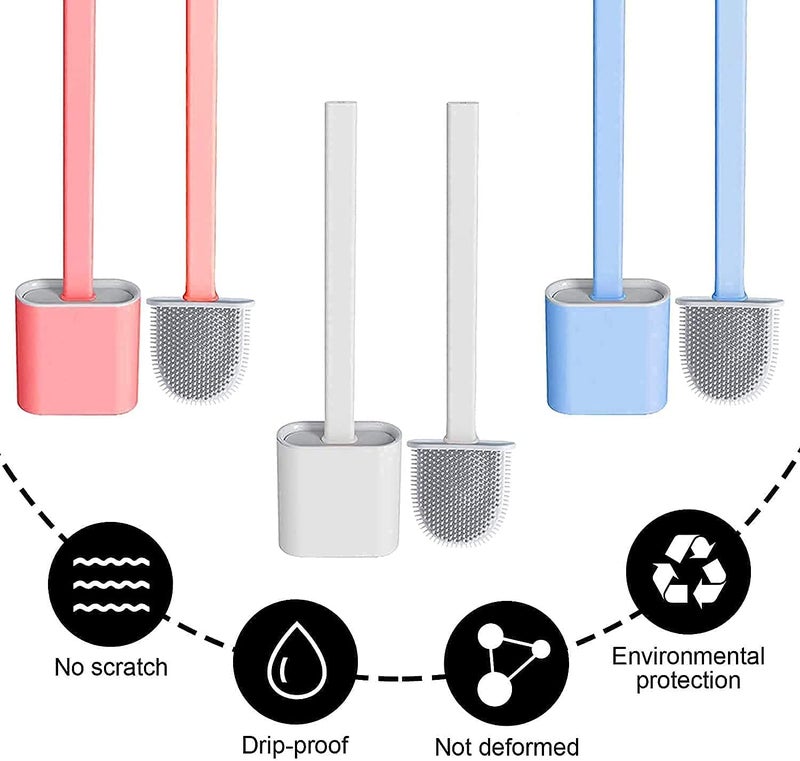GoldPaddy GoldPaddy Silicone Water Drop Toilet Brush and Holder Set, Wall Mounted Deep Cleaning Toilet Bowl Brush for Bathroom Toilet Brush and Holder Set (2pcs Toilet Brush)  - Image 4