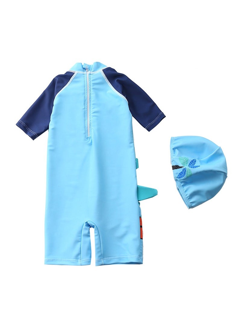 Y&D 2-piece fashionable boy cartoon printed one piece swimsuit short sleeved sun protection children's water sports with hat 80-90cm  - Image 2