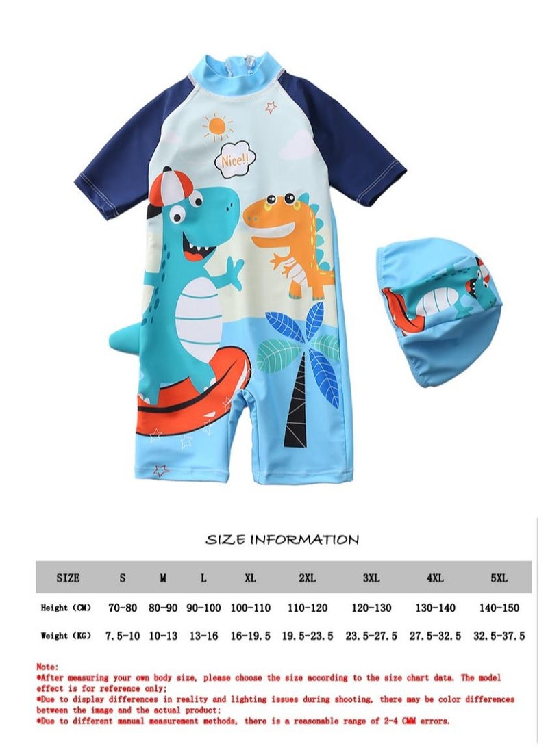 Y&D 2-piece fashionable boy cartoon printed one piece swimsuit short sleeved sun protection children's water sports with hat 80-90cm  - Image 3