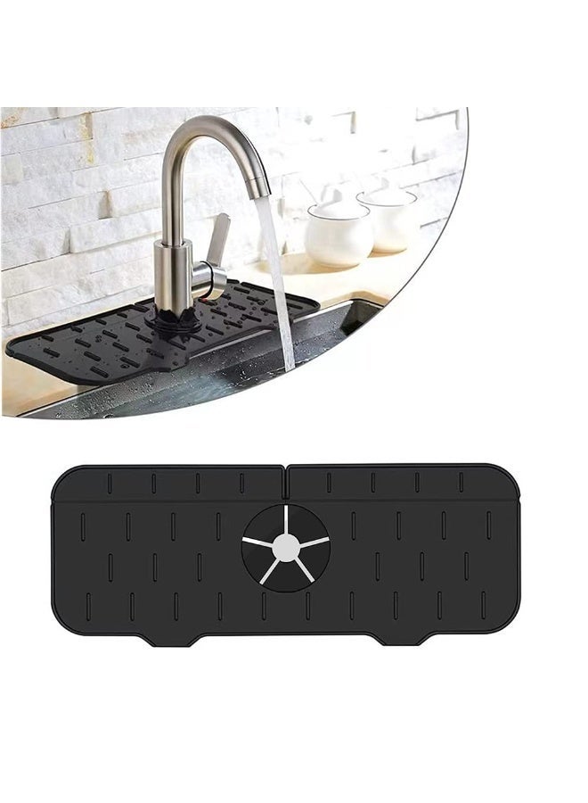 zoba Silicone Splash Guard for Kitchen Sink Water Catcher Mat for Under Faucet Bathroom Kitchen - Black - 346 - Image 1