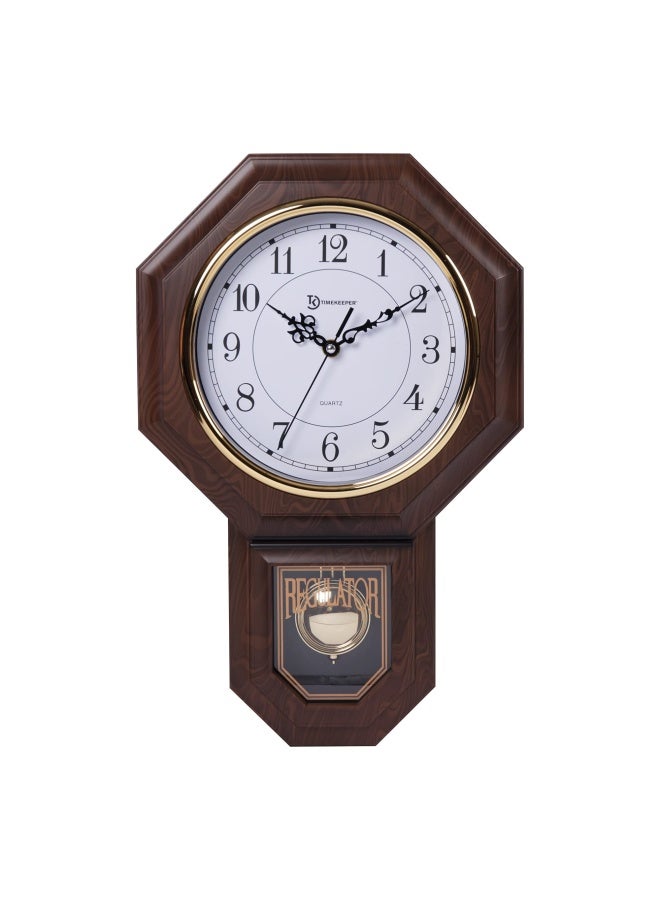 Timekeeper Essex Faux Wood Traditional Schoolhouse Pendulum Wall Clock For Home And Office Westminster Chime 17.5 X 11.25 Walnut - Image 1