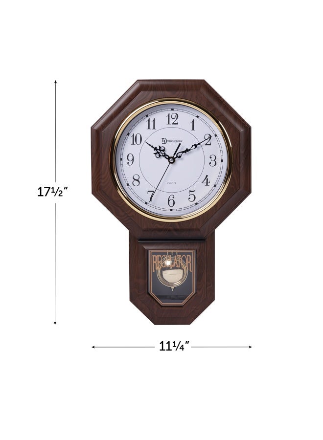 Timekeeper Essex Faux Wood Traditional Schoolhouse Pendulum Wall Clock For Home And Office Westminster Chime 17.5 X 11.25 Walnut - Image 2