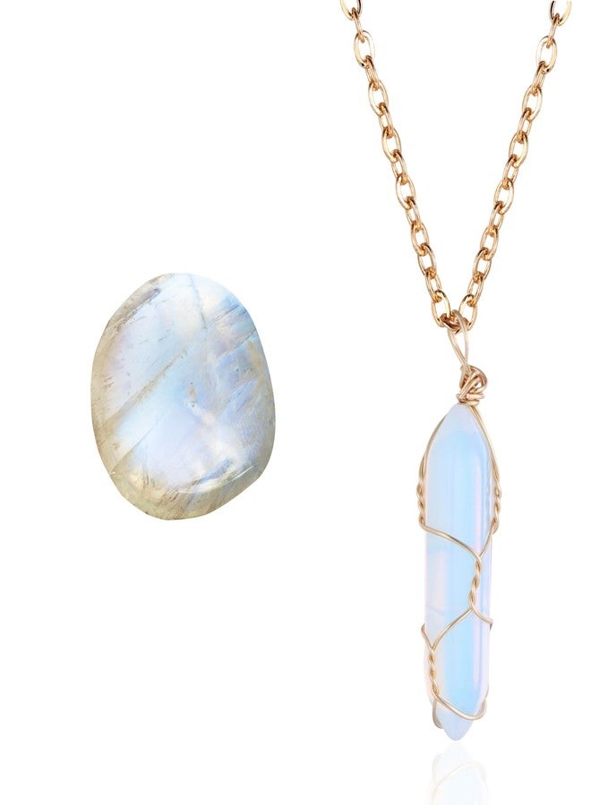 Halukakah Moonstone Necklace - LUNARLOVE - Handmade Platinum Plated Winding Tree of Life Wire, Natural Crystal Hexagonal Shape Pendant and 20" Chain, Gift for Her - Image 1