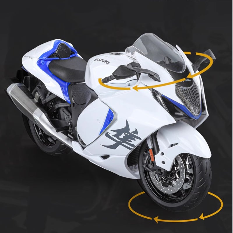 1:9 Scale Alloy Motorcycle Model - Front-Wheel Steerable With Realistic Movement Built-In Lighting Function For Authentic Appeal Zinc Alloy Fuel Tank For Durability White Model Ornament For Ages 8+ - Image 2