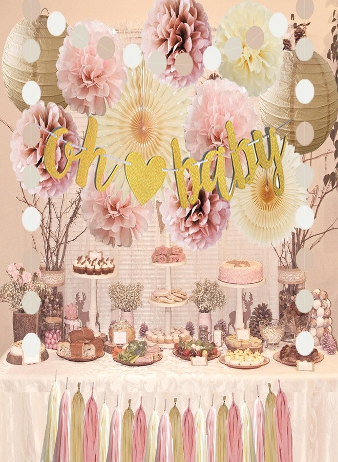 FETETIJD Dusty Rose Boho Pink Baby Shower Decorations for Girl Champagne Brown Neutral Oh Baby Shower Decorations Beige and Pink Gender Reveal Party Decor with Tissue Paper Pom Poms Cream Boho Tassel Garland - Image 4
