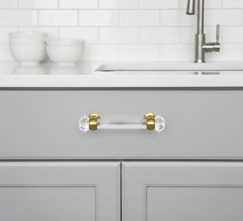 Cosmas 5 Pack 6393BBC Brushed Brass with Clear Glass Cabinet Handle Pull 3 Inch 76mm Hole Centers - Image 3