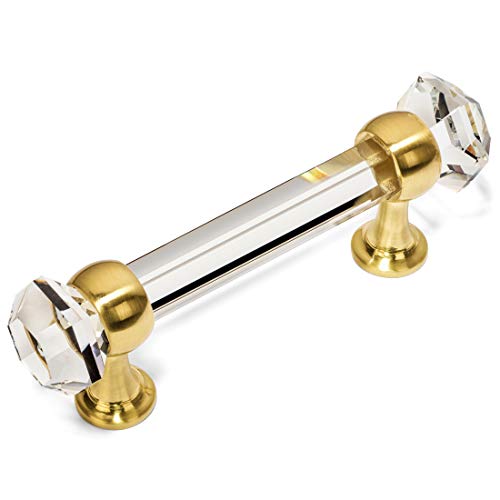 Cosmas 5 Pack 6393BBC Brushed Brass with Clear Glass Cabinet Handle Pull 3 Inch 76mm Hole Centers - Image 1