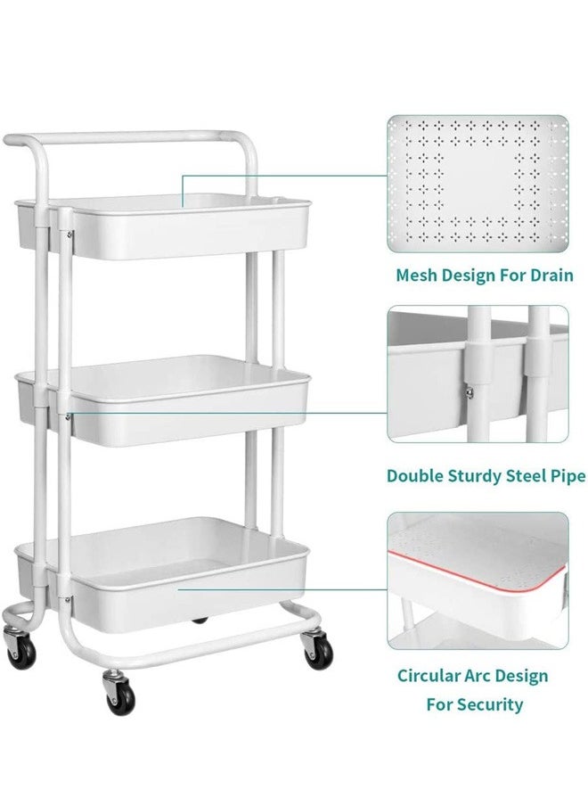 Concept home - 3-Tier Rolling Shelves Metal Cart Organizer White - Image 1
