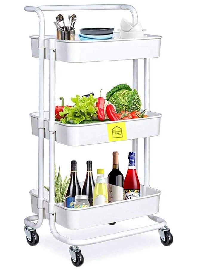 Concept home - 3-Tier Rolling Shelves Metal Cart Organizer White - Image 1