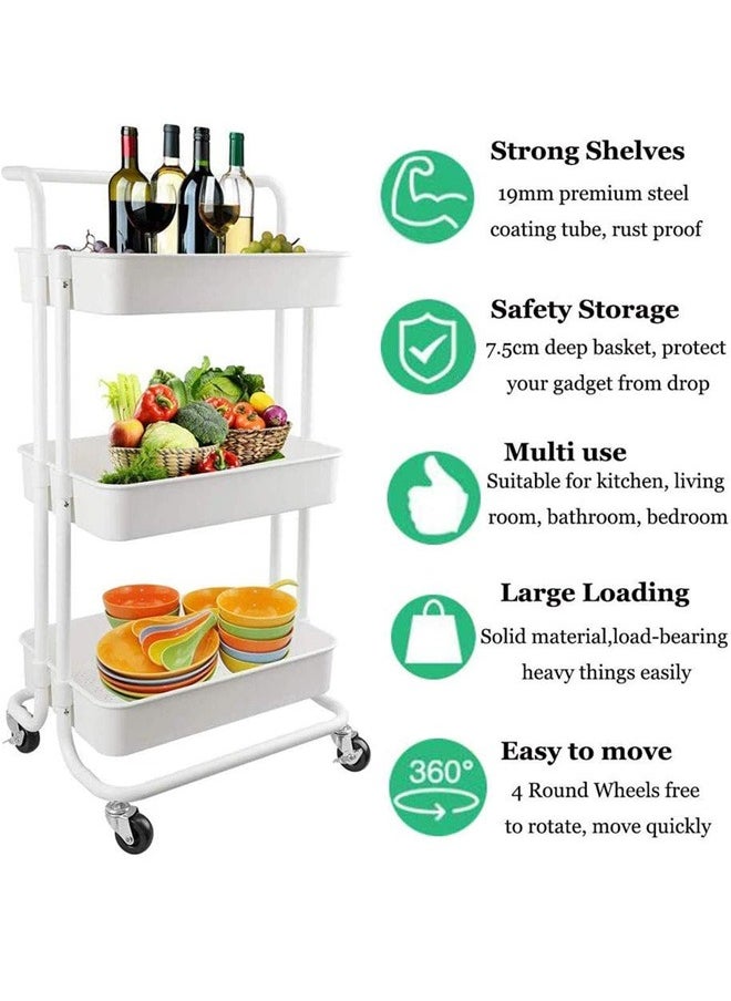 Concept home - 3-Tier Rolling Shelves Metal Cart Organizer White - Image 1